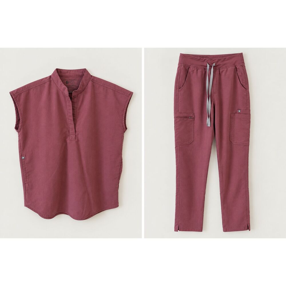 Figs Small Mauve Scrub Set Yola High Waisted TALL and Rafaela Top EUC